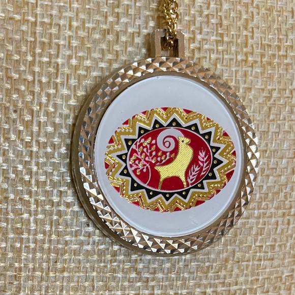 Double Sided Gold Necklace with Mountain Goat (Capricorn) and Egg motif - Picture 7 of 9